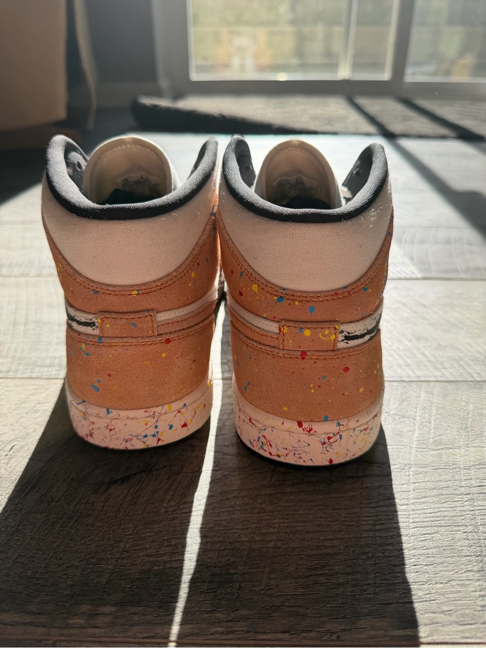 Nike Mid-Top Sneakers in White, Tan, Black with Paint-Splatter Detail - Picture 7 of 9